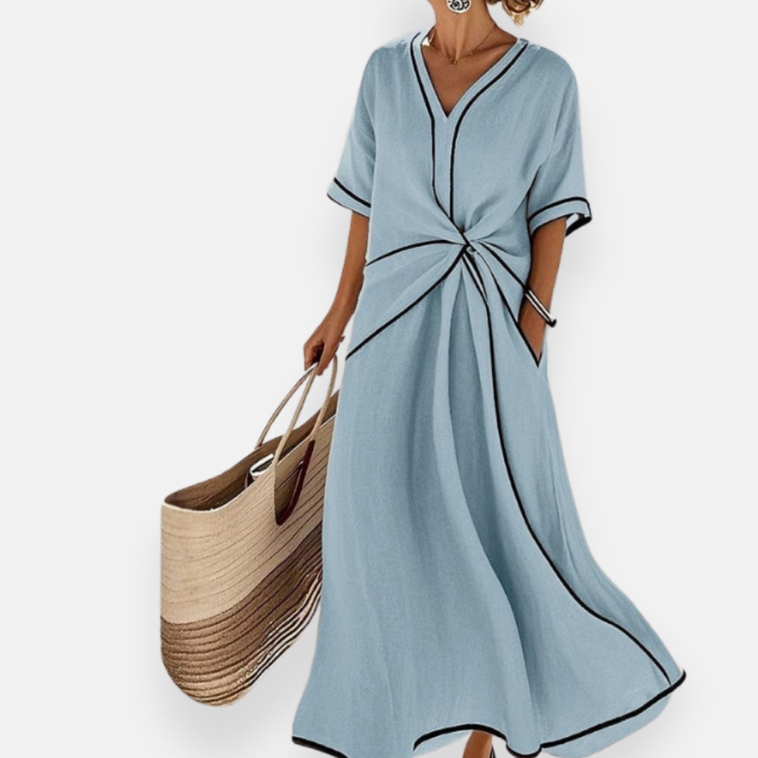 Vestido con lazo y ribetes contrastantes Martina