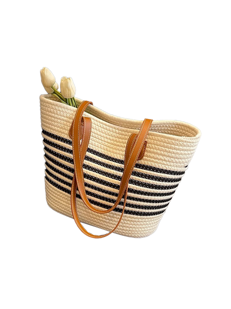 Bolso de paja trenzada versátil, bandolera de una sola correa, de gran capacidad, para vacaciones junto al mar y en la playa