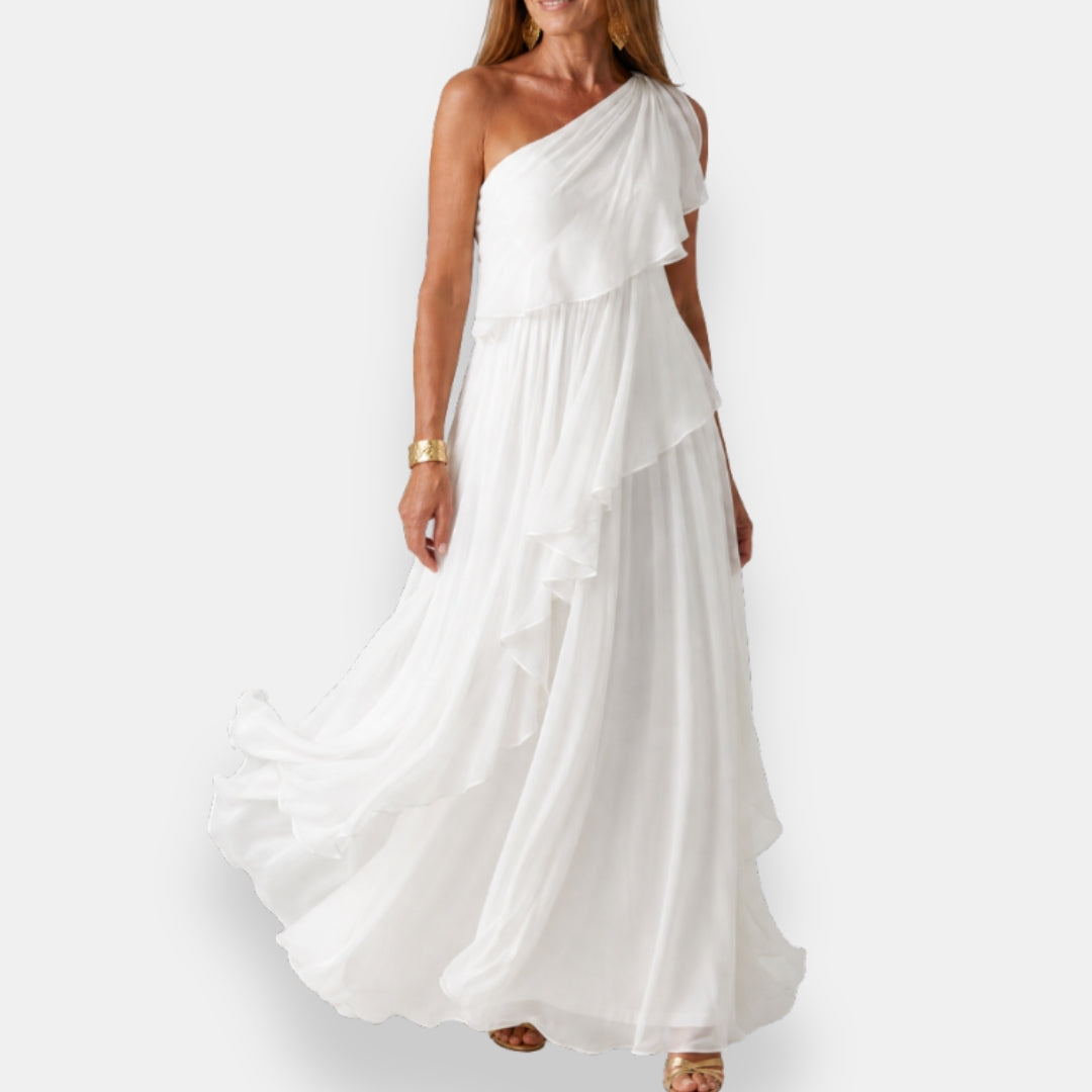Vestido asimétrico con volantes Serena