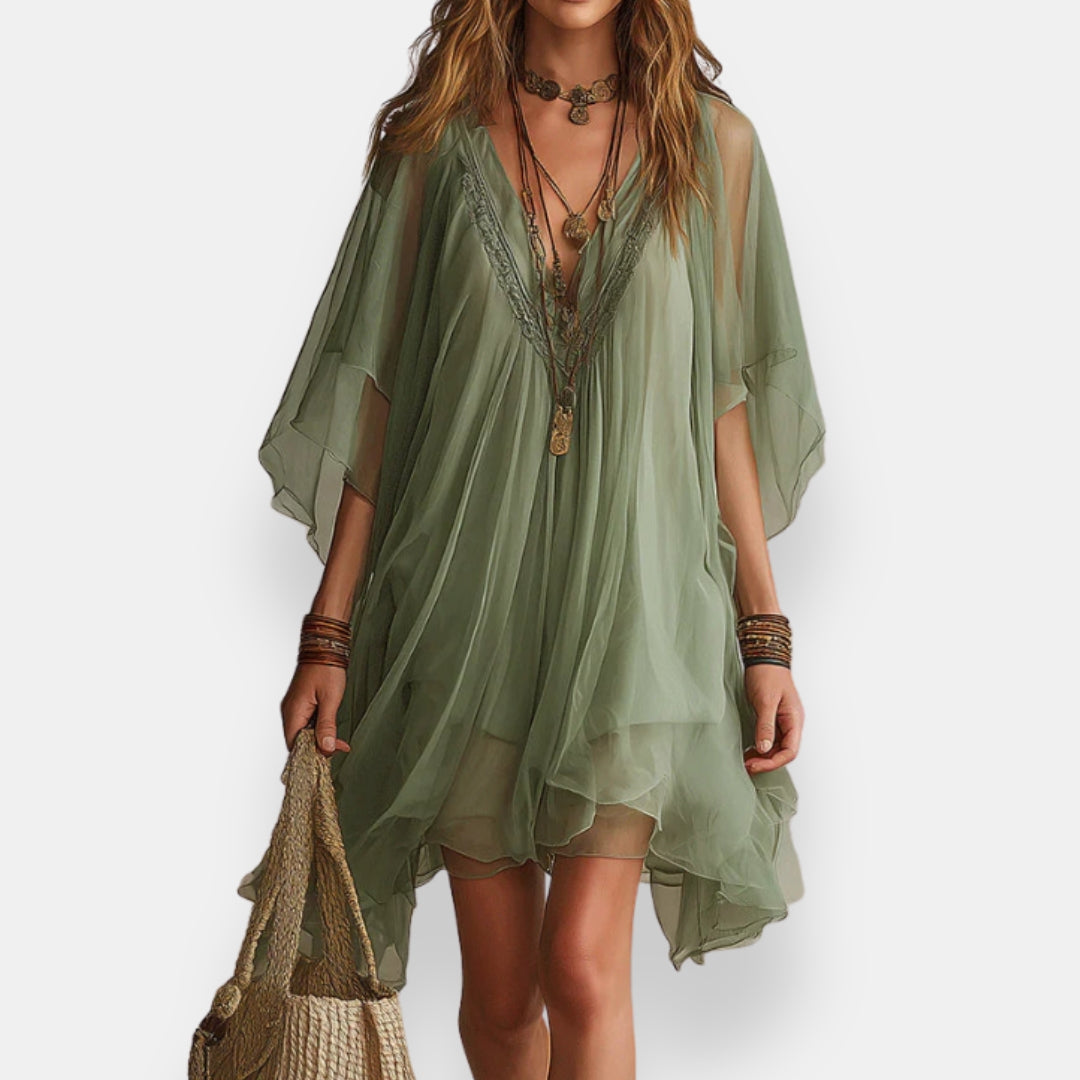 Vestido vaporoso de mangas capa Marcia