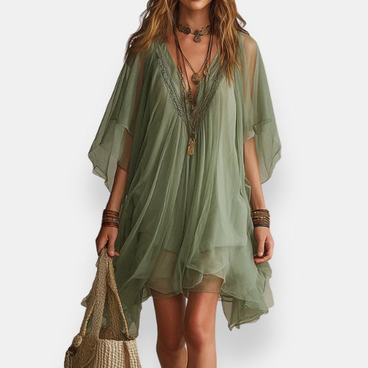 Vestido vaporoso de mangas capa Marcia