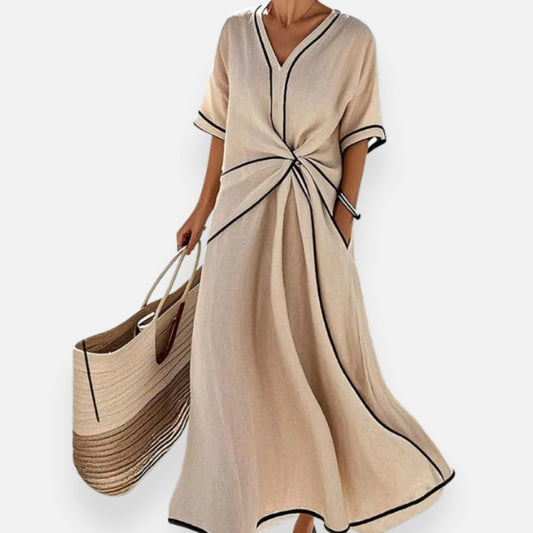 Vestido con lazo y ribetes contrastantes Martina