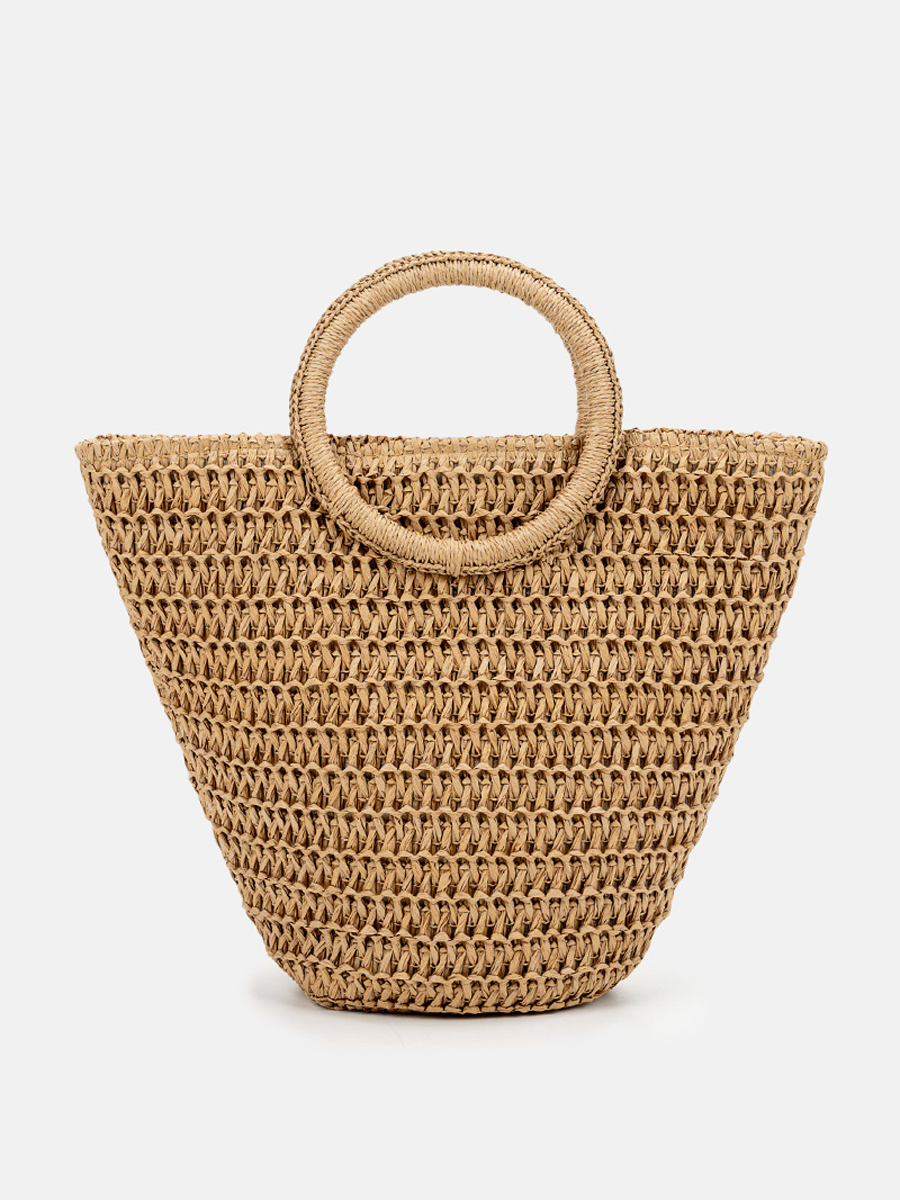 Bolso de hombro para mujer en paja trenzada, color blanco marfil, de gran capacidad, tejido