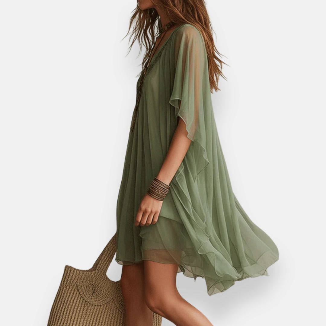 Vestido vaporoso de mangas capa Marcia