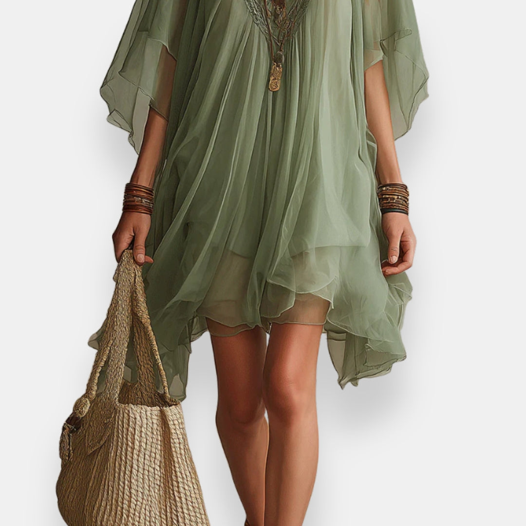 Vestido vaporoso de mangas capa Marcia