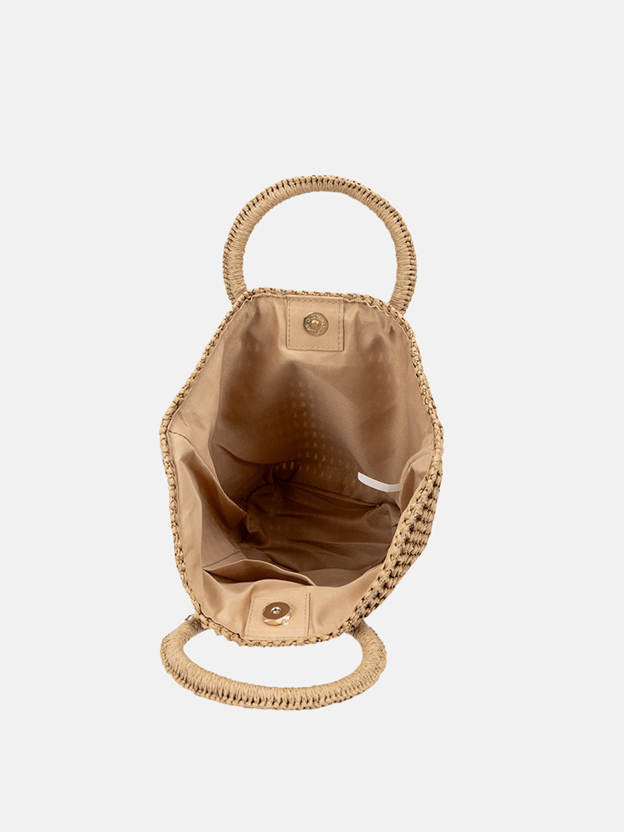 Bolso de hombro para mujer en paja trenzada, color blanco marfil, de gran capacidad, tejido