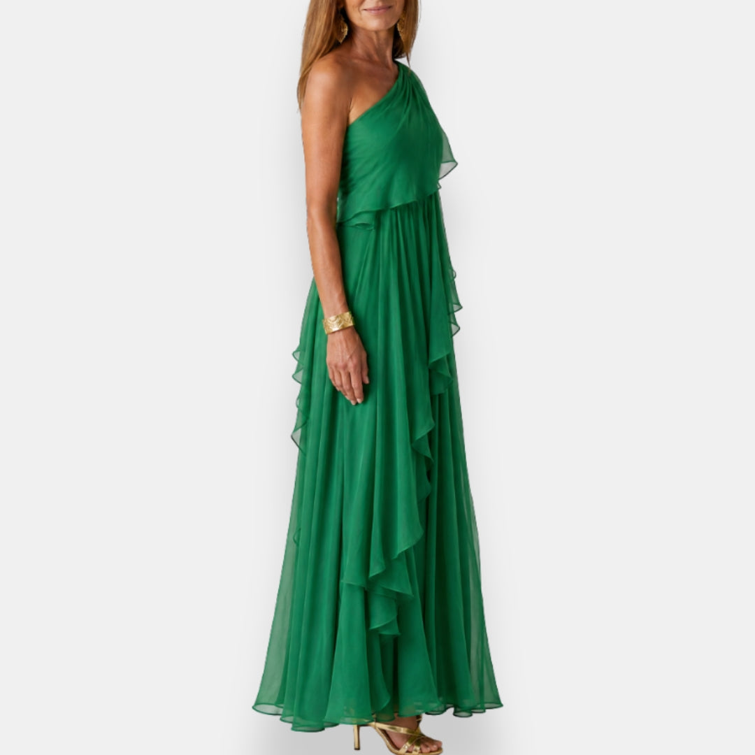Vestido asimétrico con volantes Serena