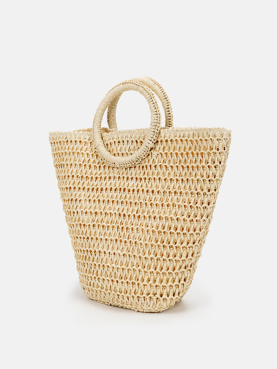 Bolso de hombro para mujer en paja trenzada, color blanco marfil, de gran capacidad, tejido
