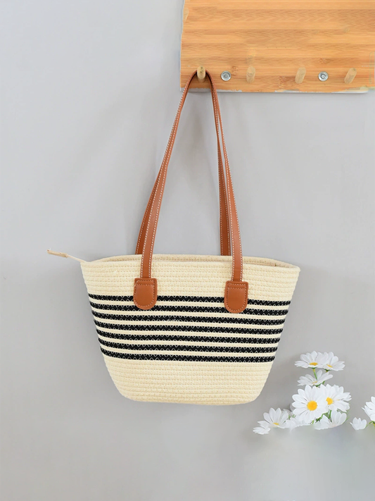 Bolso de paja trenzada versátil, bandolera de una sola correa, de gran capacidad, para vacaciones junto al mar y en la playa