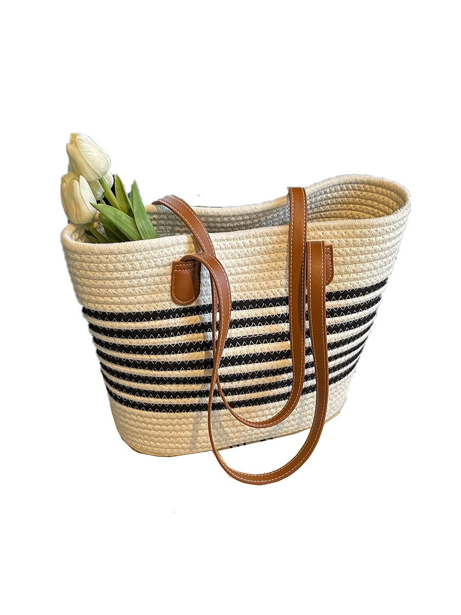 Bolso de paja trenzada versátil, bandolera de una sola correa, de gran capacidad, para vacaciones junto al mar y en la playa