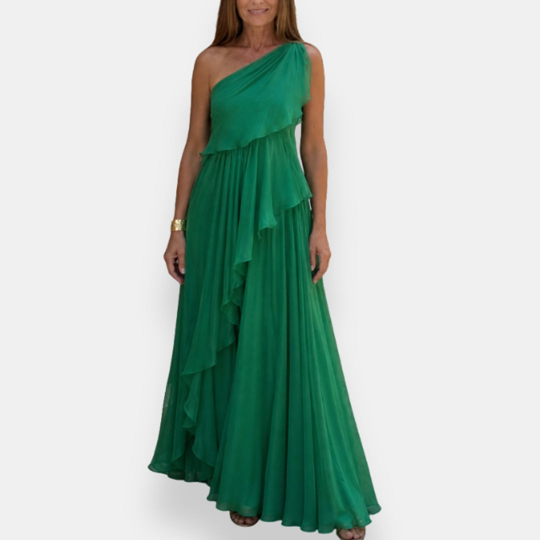 Vestido asimétrico con volantes Serena
