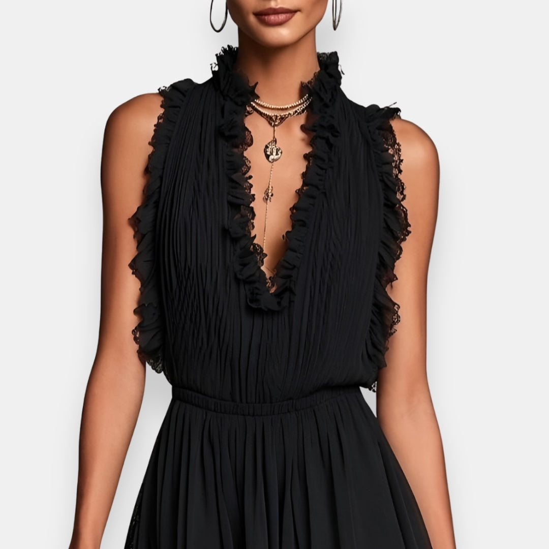 Vestido corto plisado con encaje Edurne