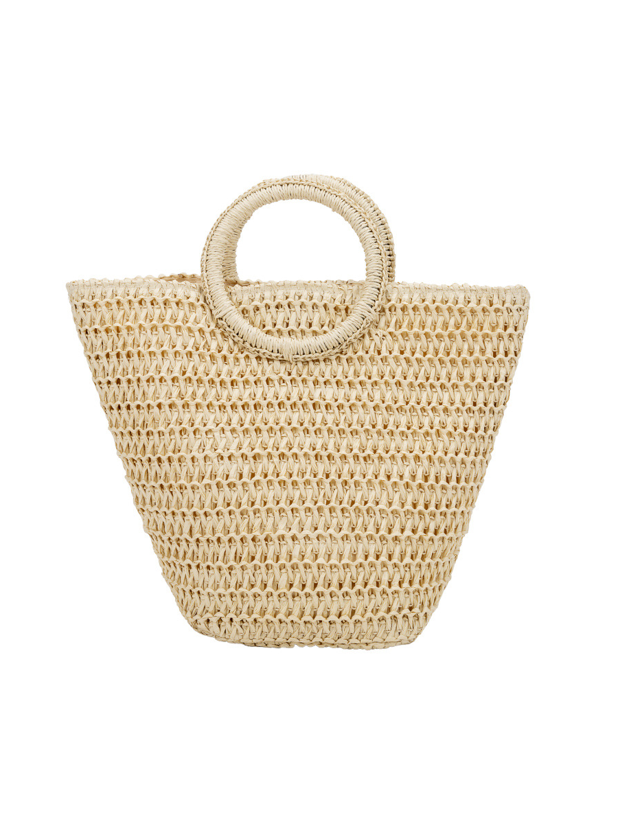 Bolso de hombro para mujer en paja trenzada, color blanco marfil, de gran capacidad, tejido