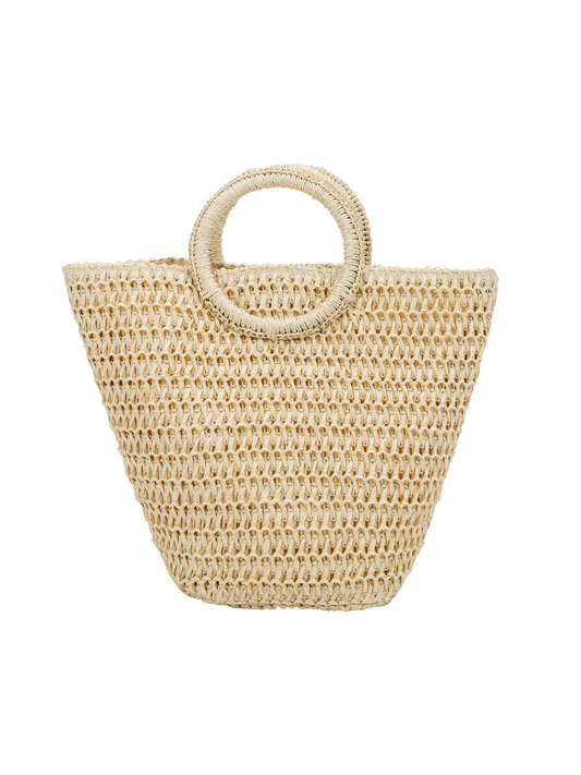 Bolso de hombro para mujer en paja trenzada, color blanco marfil, de gran capacidad, tejido