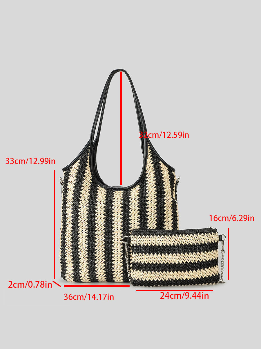 Bolso bandolera vintage de paja con rayas en contraste para mujer